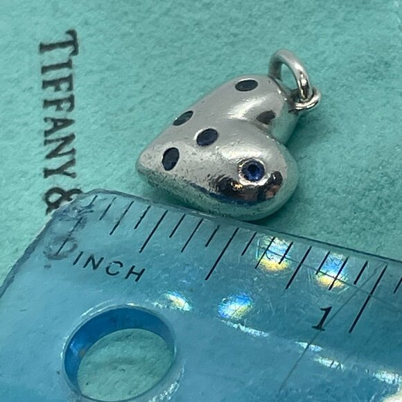 RARE Tiffany & Co. Blue Sapphire Etoile Heart Charm Pendant Sterling Silver - Picture 12 of 15